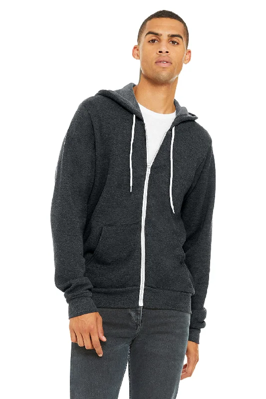 Urban Gear Bella + Canvas Mens Fleece Full Zip Hooded Sweatshirt Hoodie w/ Pockets - Heather Dark Grey