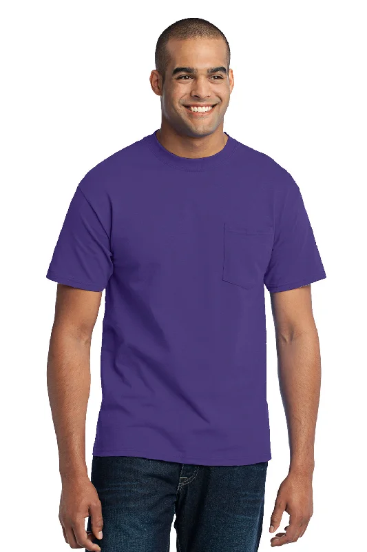 Light Jackets Port & Company Mens Core Short Sleeve Crewneck T-Shirt w/ Pocket - Purple - Closeout