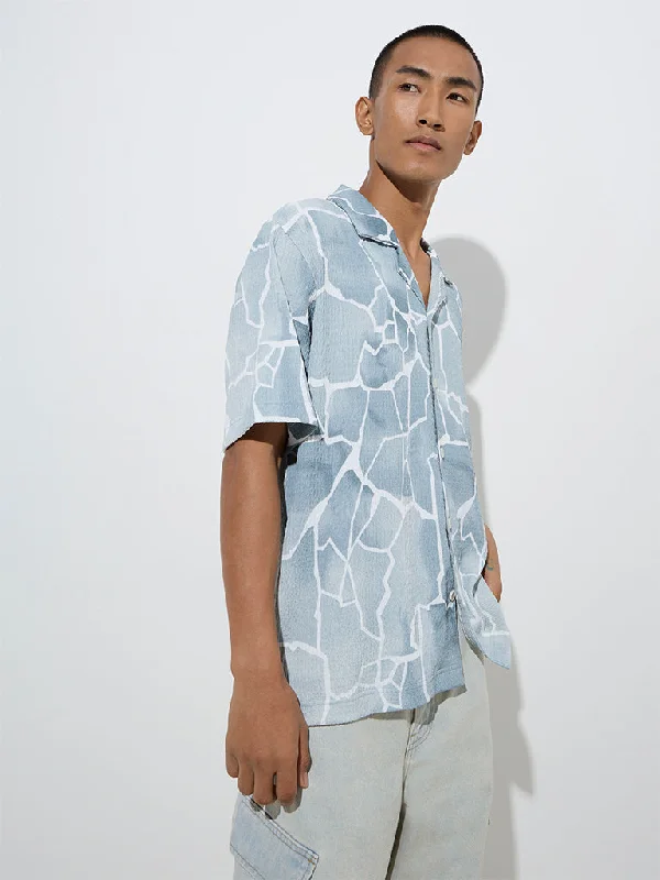 Smart Casual Nuon Dusty Blue Abstract Design Relaxed-Fit Shirt