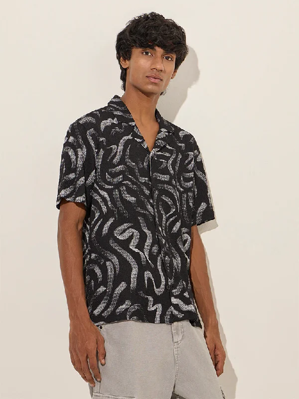 Premium Fabric Nuon Black Abstract Design Relaxed-Fit Shirt