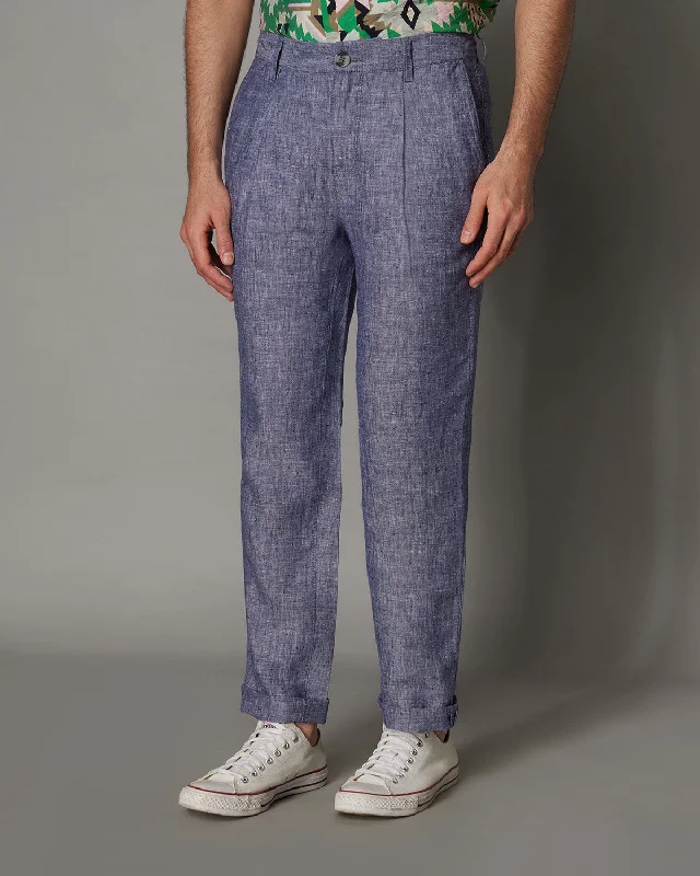 Sporty Look Elegant Linen Pants - Blue