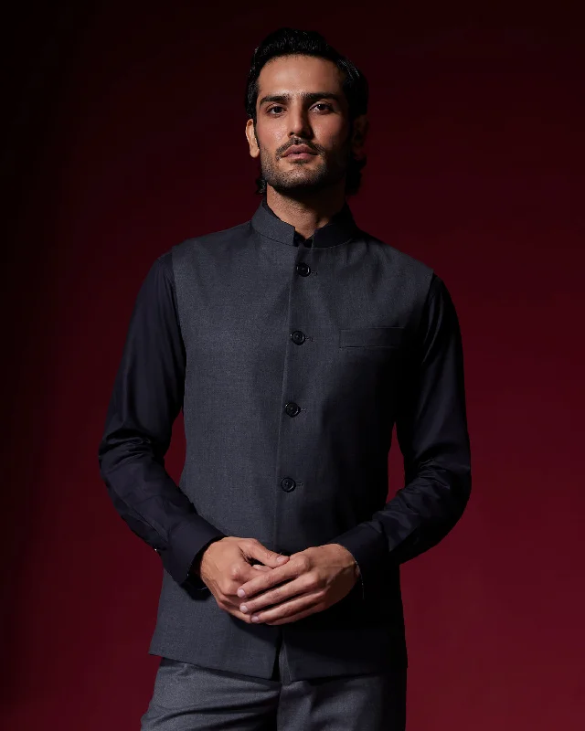 Premium Comfort Astra Blended Wool Nehru Jacket - Dark Grey