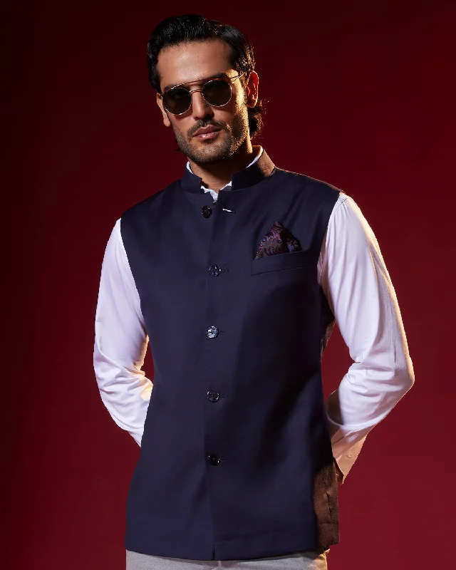 Comfy Jackets Sapphire Crest Wool Nehru Jacket - Navy