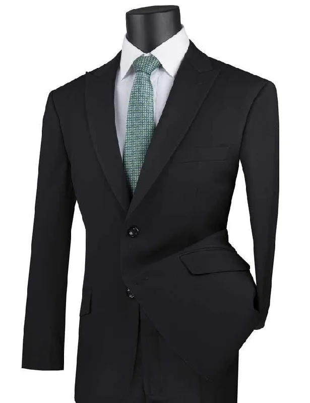 Outdoor Clothing Black Modern Fit Peak Lapel Suit