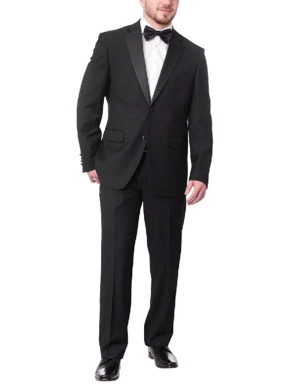 Athletic Gear Braveman Mens Solid Black Classic Fit Tuxedo Suit With Satin Lapels