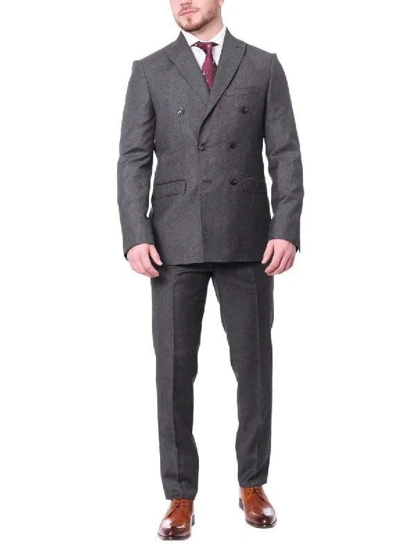 Relaxed Casuals Carducci Mens Gray With Blue Windowpane 100% Wool Slim Fit Suit