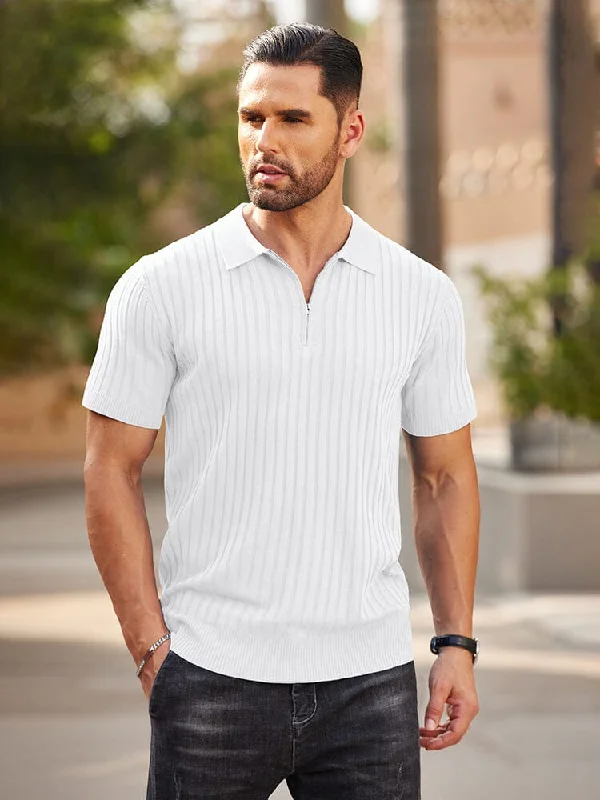 Wool Sweaters Casual Stretch Ribbed Knit Polo Shirt (US Only)