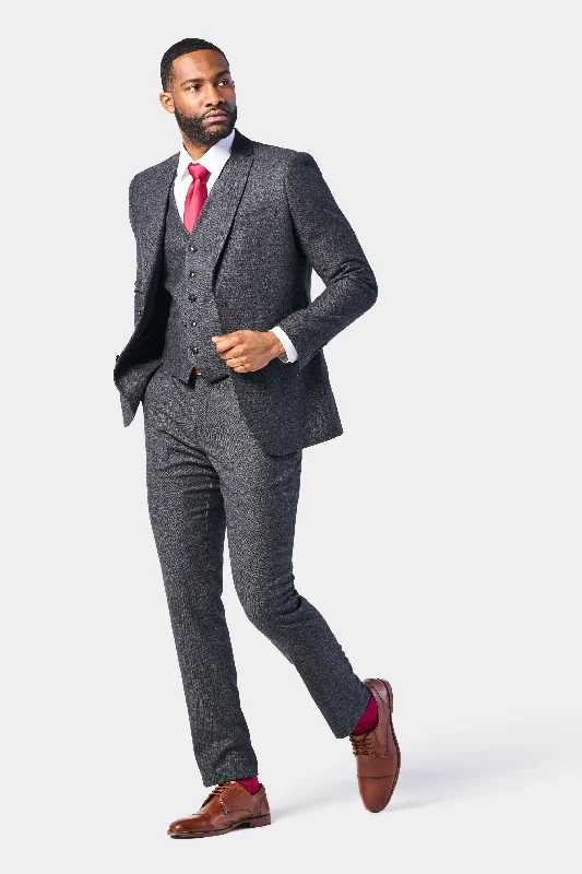 Street Hoodies Charcoal Gray Tweed 3 Piece Suit