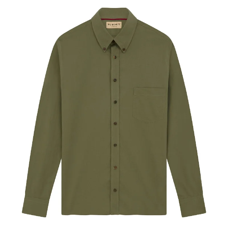 Sporty Look James Purdey Seersucker Button Down Collar Shirt Green