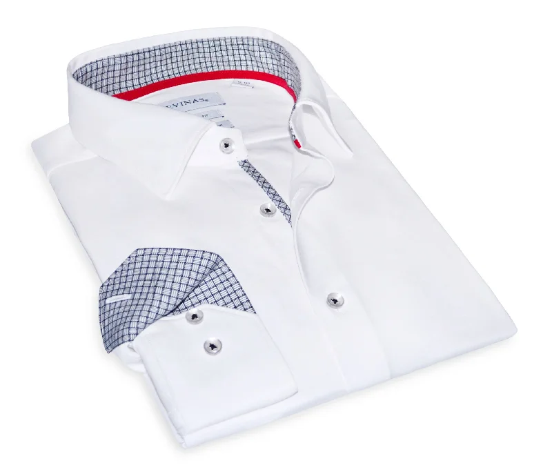 Premium Comfort Jason Super Stretch Button-Up Shirt With Contrast Details // White // Tailored Fit (Fitted)