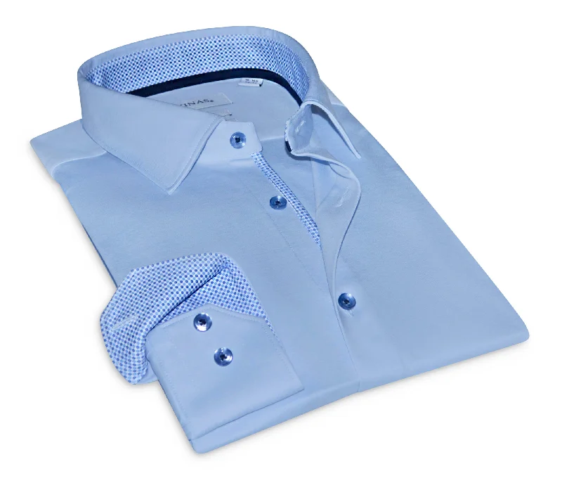 Street Style Joshua Super Stretch Button-Up Shirt With Contrast Details // Blue // Tailored Fit (Fitted)