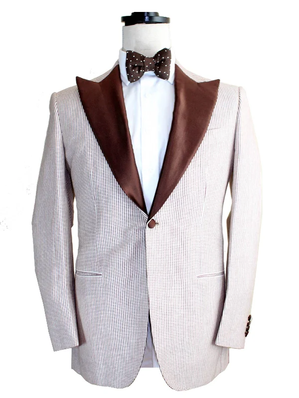 Sportswear Styles Kiton Blazer Brown White Stripes Wool Linen Dinner Jacket EUR 50/ US40 R REDUCED - SALE