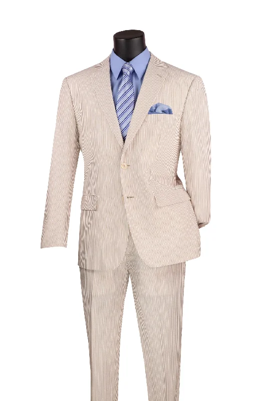 Warm Essentials MEN'S 2PC SEERSUCKER MODERN FIT SUIT IN TAN PINSTRIPE