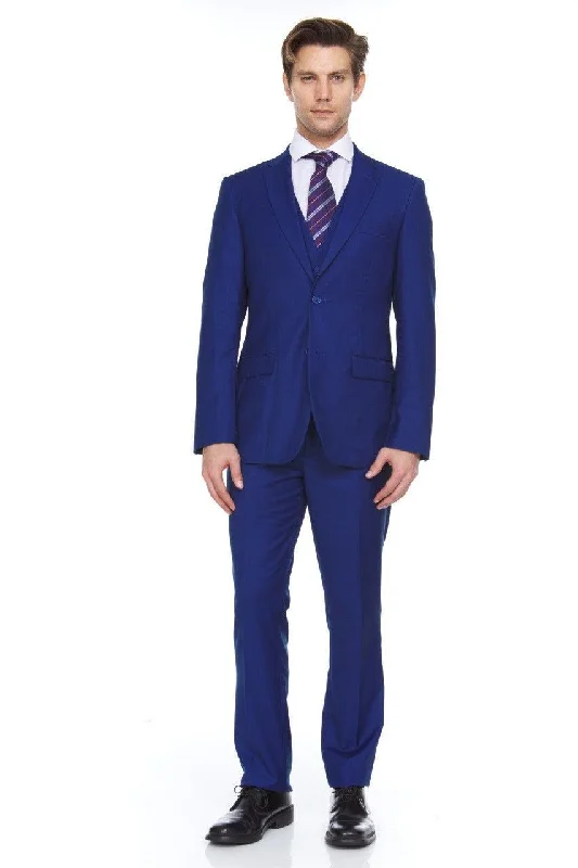 Military Jackets Ferera Collection-Men's 3 Piece Modern Fit Suit Color French Blue