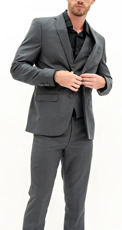 Casual Blazers Ferera Collection-Men's 3 Piece Slim Fit Suit Solid Gray