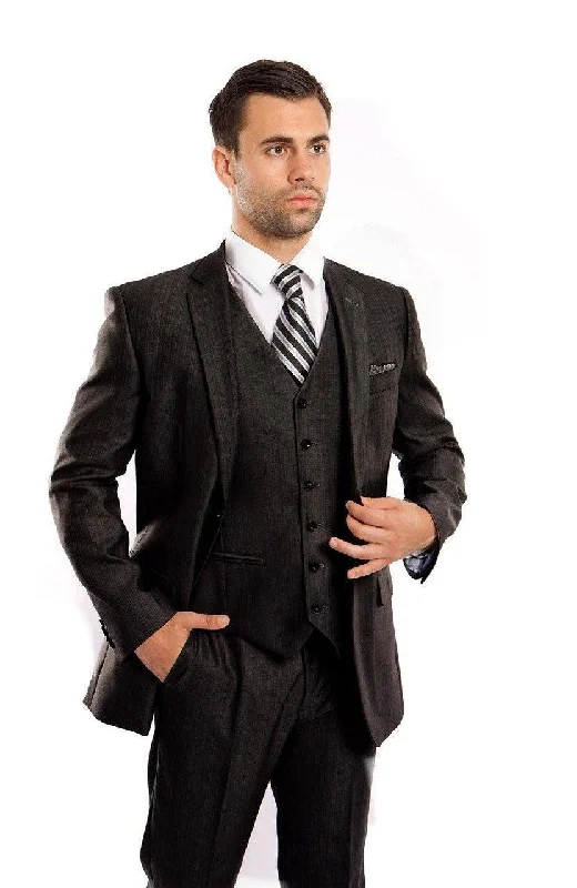 Stylish Polos Tazio Collection-Black Textured 3 Piece Suit