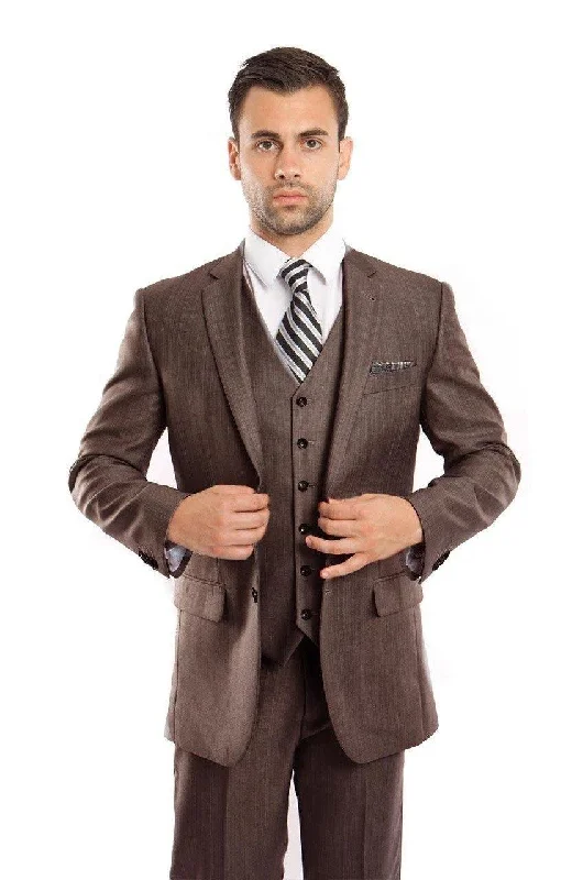 Boho Menswear TAZIO COLLECTION-BROWN TEXTURED 3 PIECE SUIT