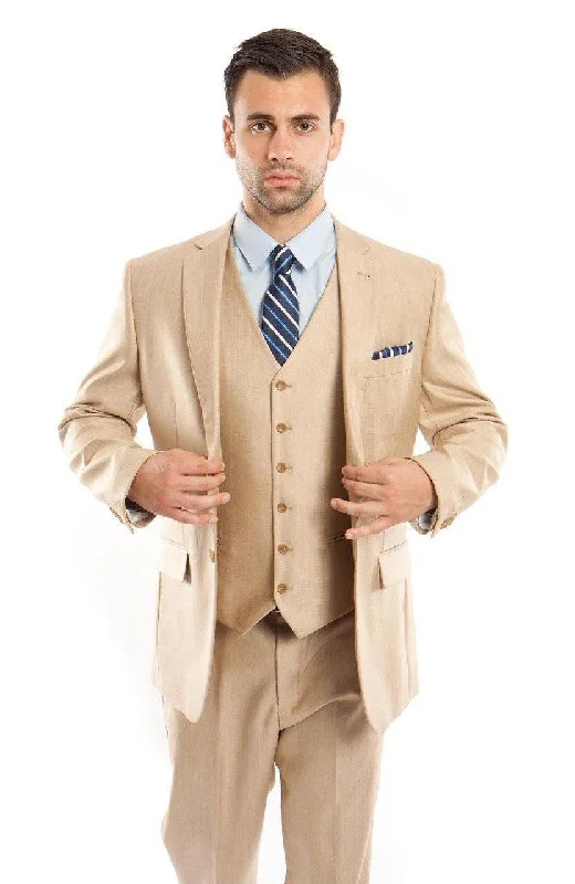 All-Season Outfits TAZIO COLLECTION-LIGHT BEIGE TEXTURED 3 PIECE SUIT