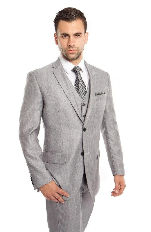 Sporty Jackets TAZIO COLLECTION-LIGHT GREY TEXTURED 3 PIECE SUIT