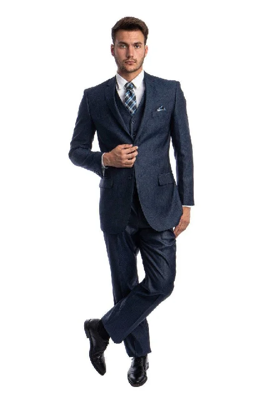 Dapper Suits TAZIO COLLECTION-NAVY TEXTURED 3 PIECE SUIT