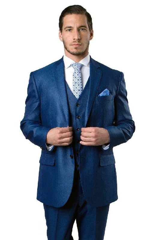 Casual Layers TAZIO COLLECTION-STEEL BLUE TEXTURED 3 PIECE SUIT