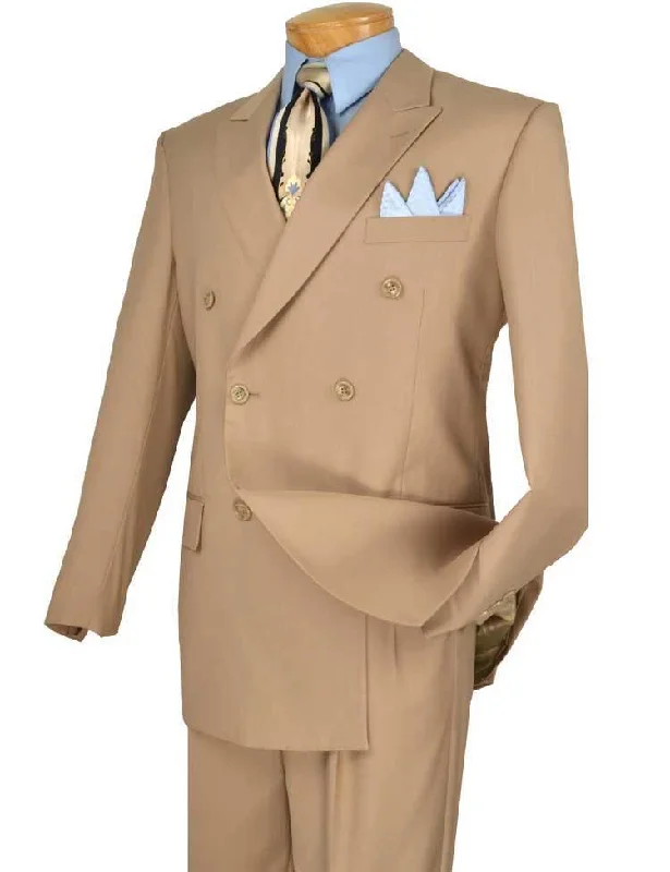 Street Gear Men's Executive Double Breasted Suit Solid Beige