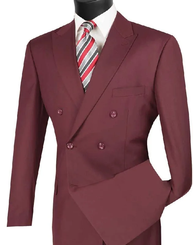 Smart Casual Wear Burgundy Double Breasted Regular Fit Suit