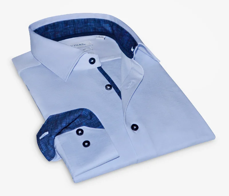 Stylish Apparel Ralph Super Stretch Button-Up Shirt With Contrast Details // Blue // Tailored Fit (Fitted)