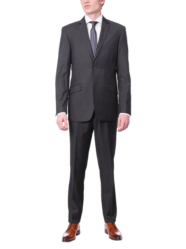 Relaxed Wearables Raphael Slim Fit Solid Charcoal Gray Two Button Suit