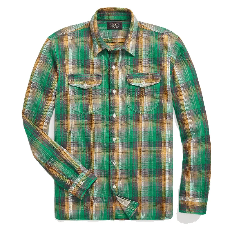 Smart Casual Wear RRL by Ralph Lauren Plaid Twill Workshirt Green/Yellow